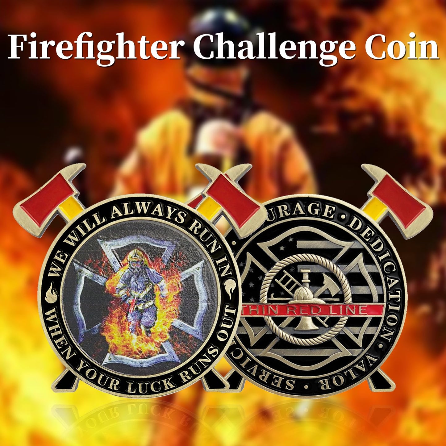 Thin Red Line Maltese Cross Firefighting Axes Rescue Fireman Coin mysite