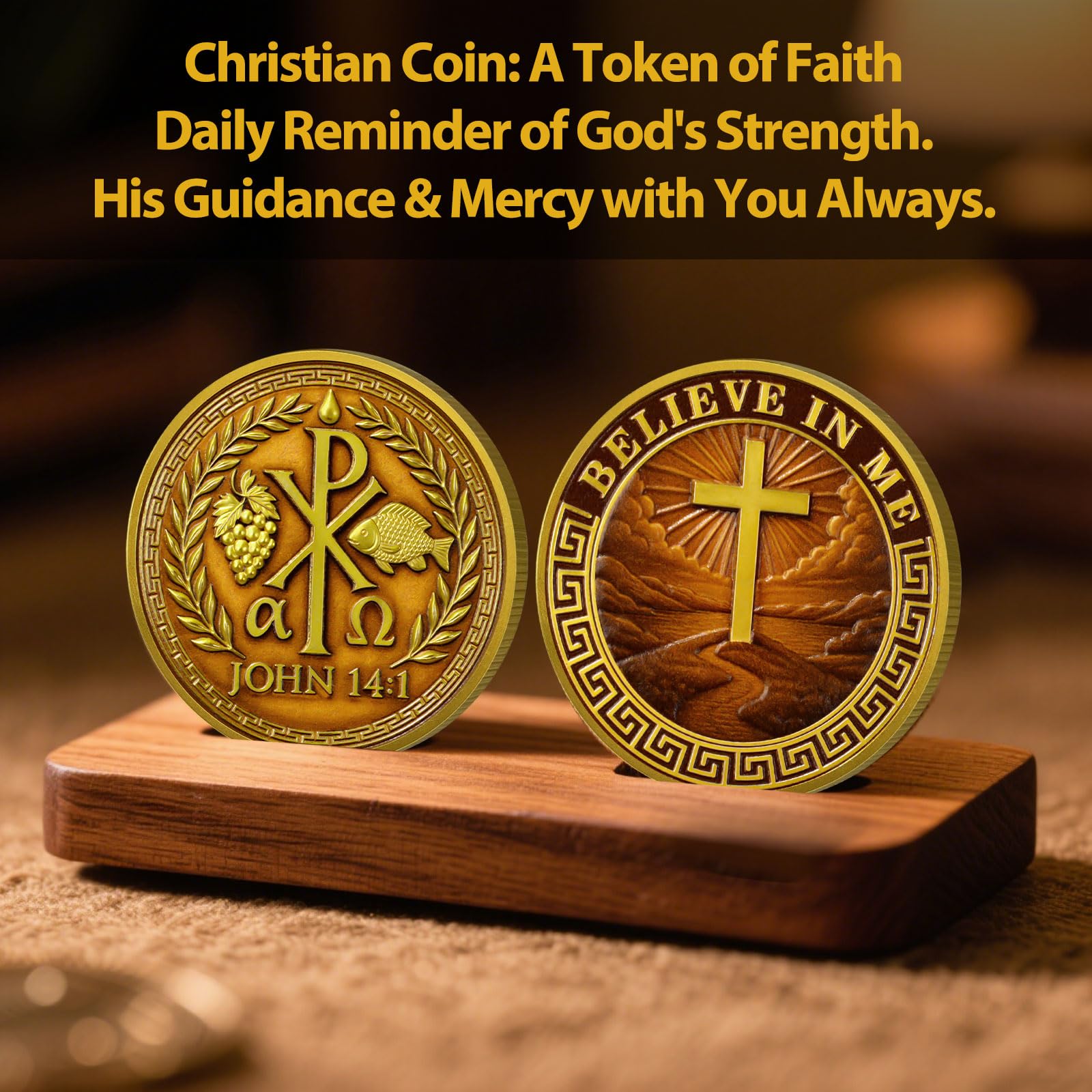Chi Rho Christian Challenge Coin with John 14:1 Scripture mysite