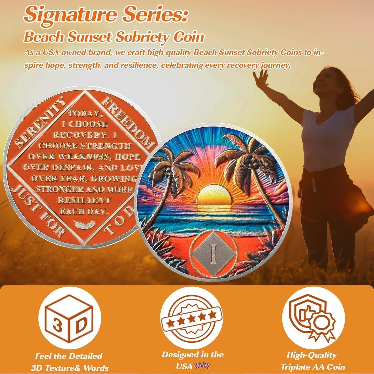 Personalized Beach Sunset NA Recovery Coin mysite