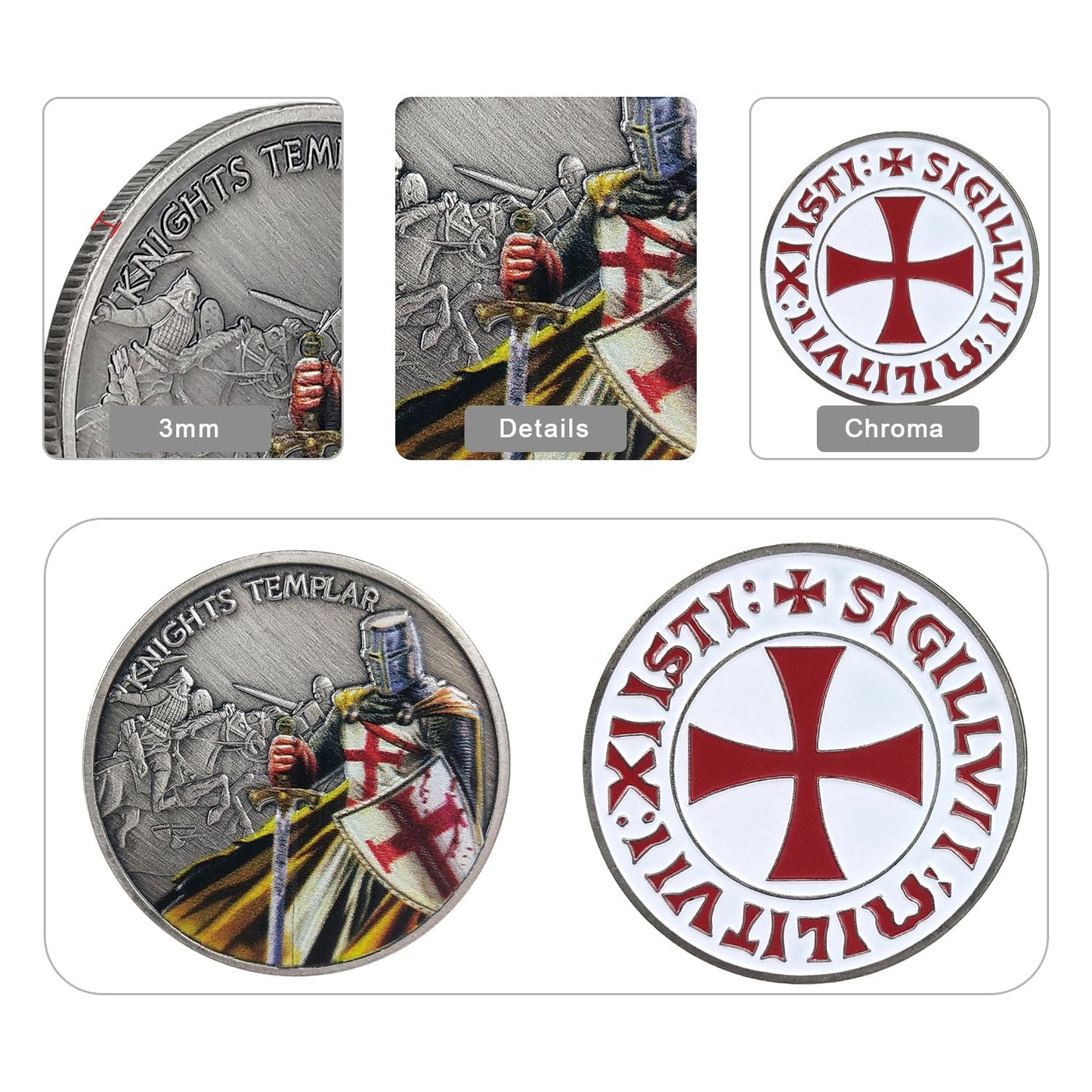 4 Pcs Bundle Knight Templar Red Cross Challenge Coin Gift Set mysite