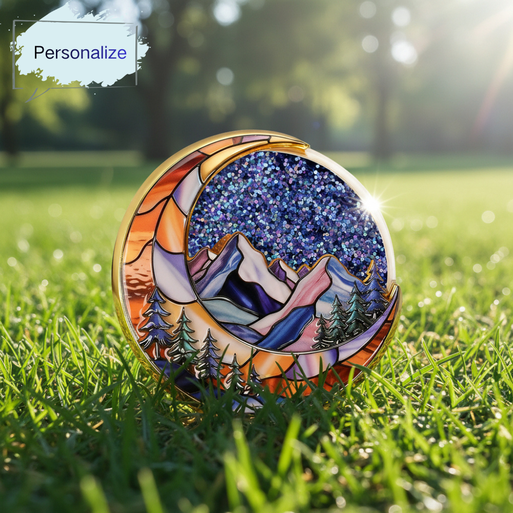 Personalized NA Glittering Mesmerizing Mountain & Moon Flow Sand Recovery Coin mysite