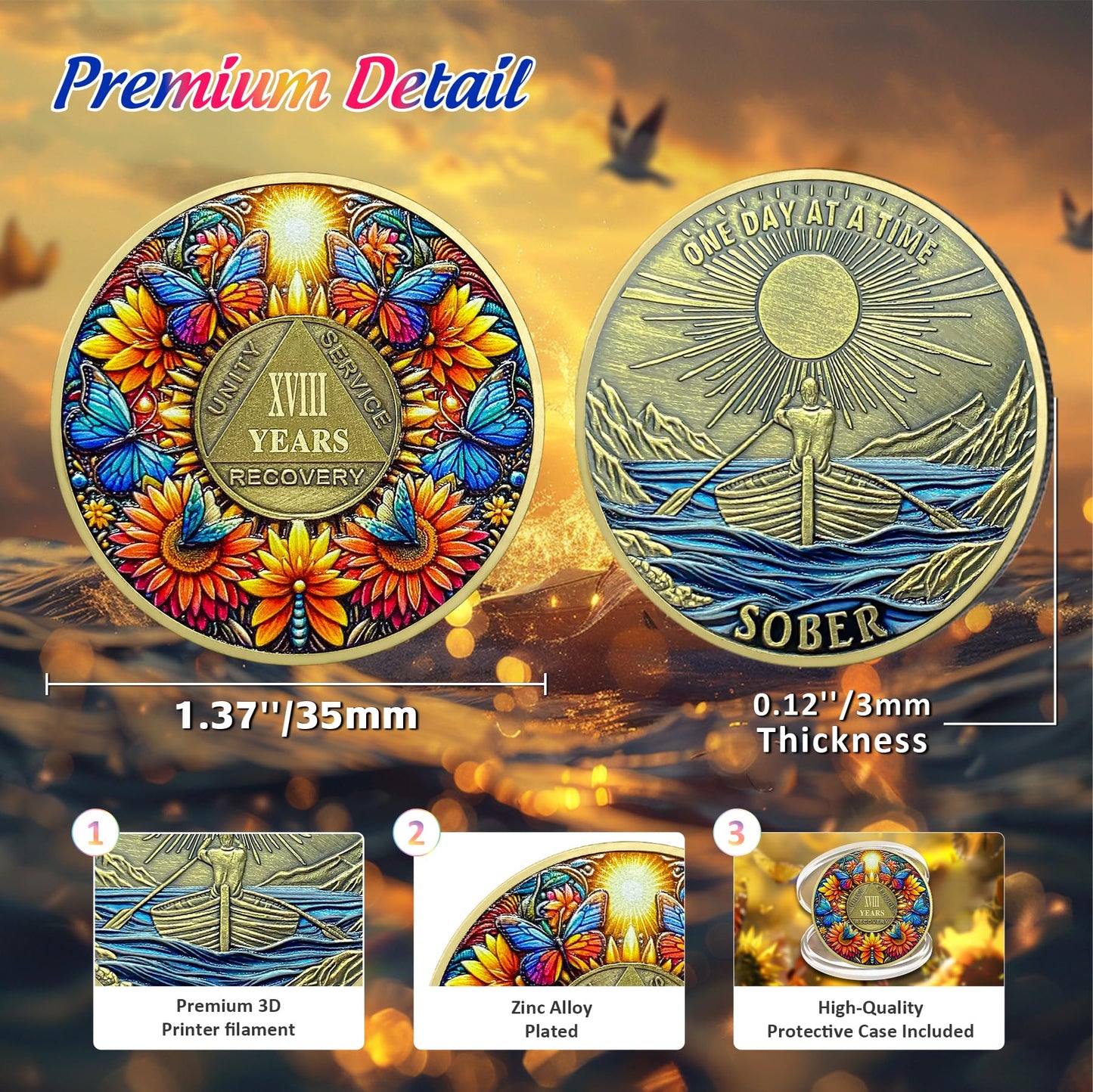 Delicate Sunflower Recovery 18 Year Sobriety Coin mysite