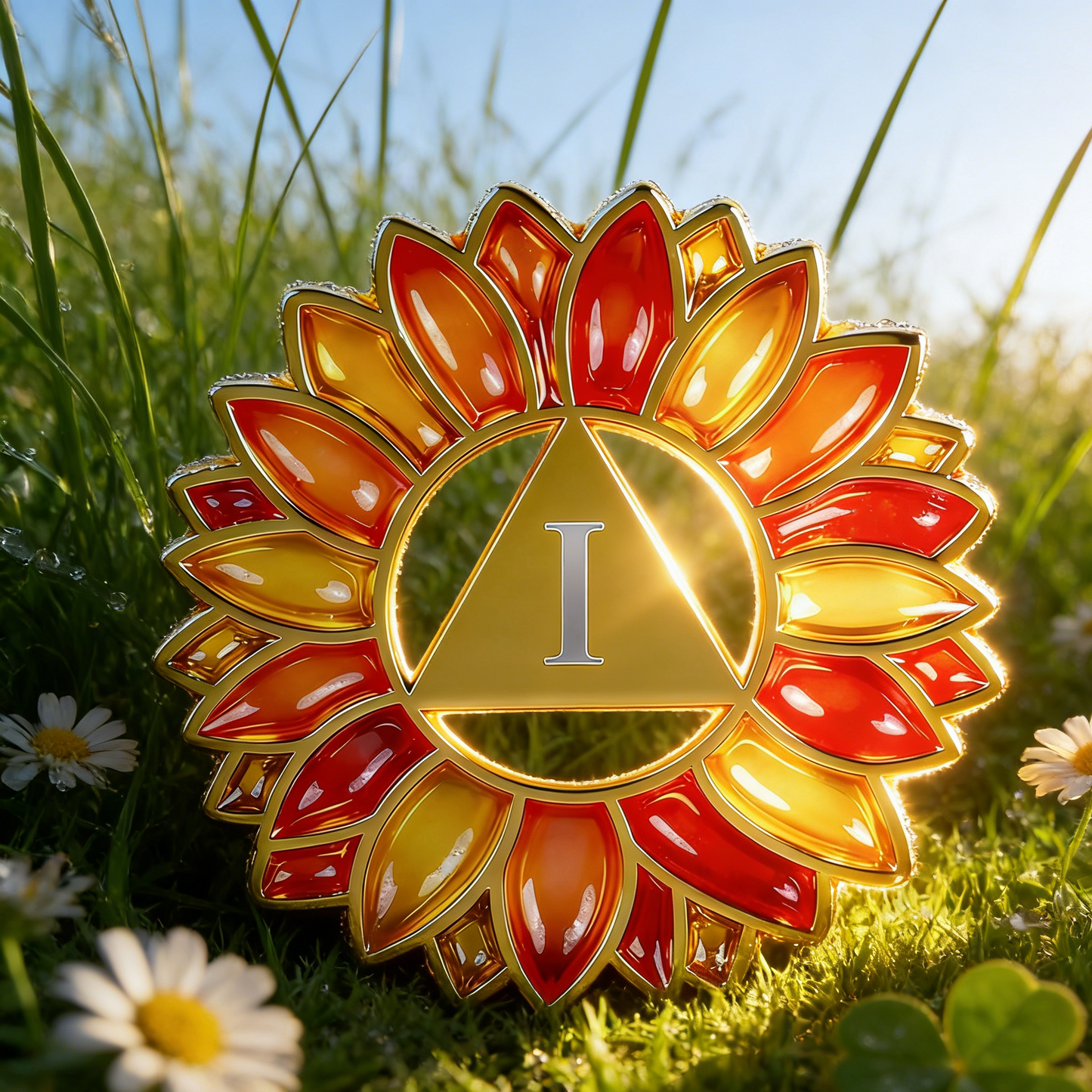 Hollowed-Out Sunflower Clear Lacquer Sobriety Coin mysite