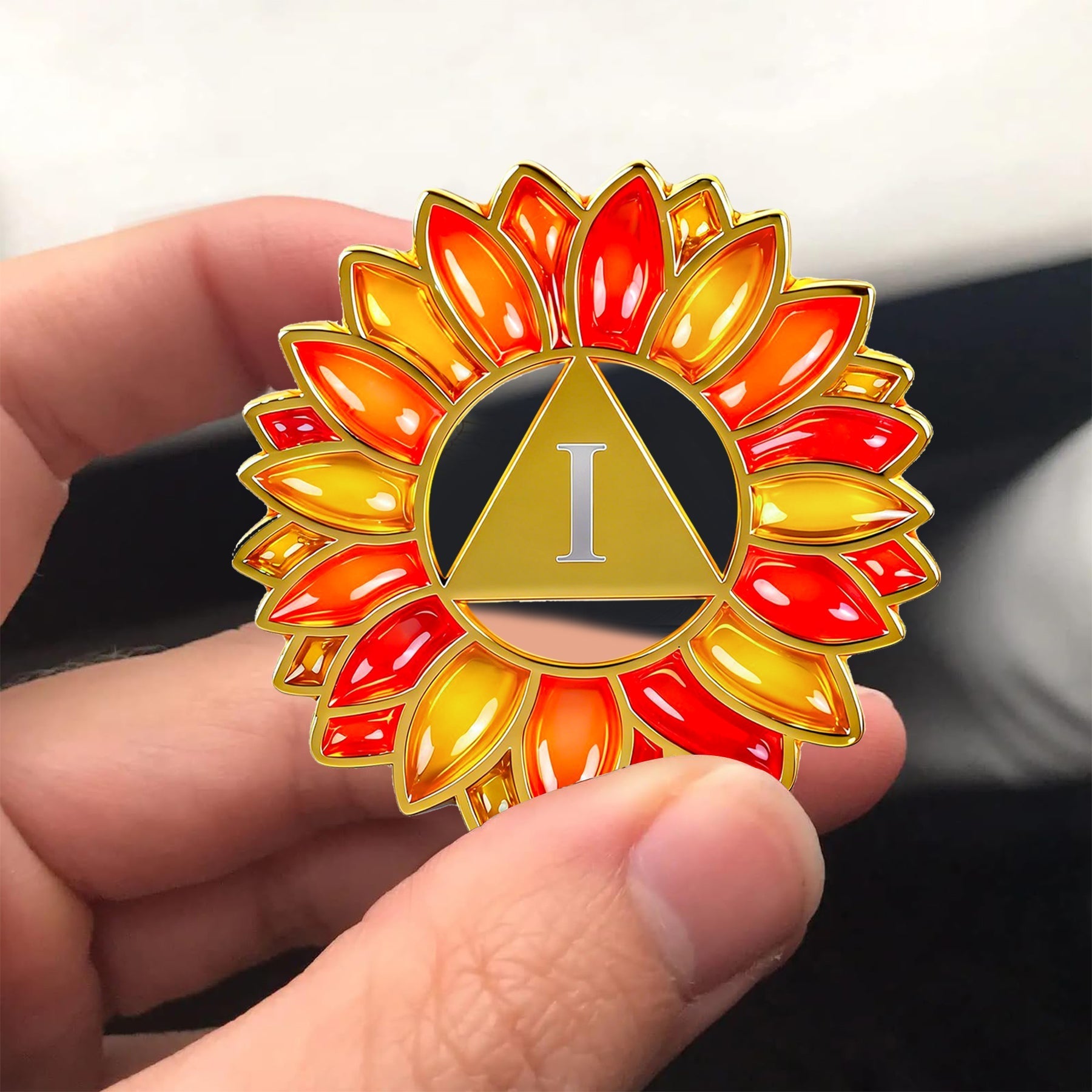 Hollowed-Out Sunflower Clear Lacquer Sobriety Coin mysite