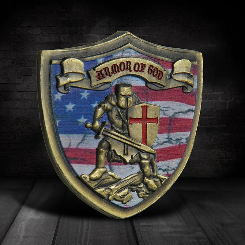 Armor of God Knights Templar US Flag Shield Challenge Coin-ATSKNSK mysite