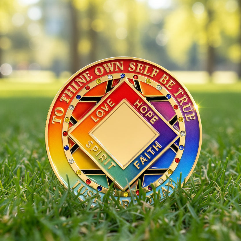 Personalized Colorful Diamonds Rotating Spin Milestone NA Recovery Coin mysite