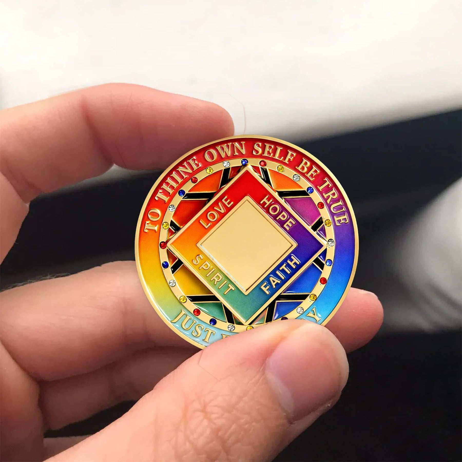 Personalized Colorful Diamonds Rotating Spin Milestone NA Recovery Coin mysite