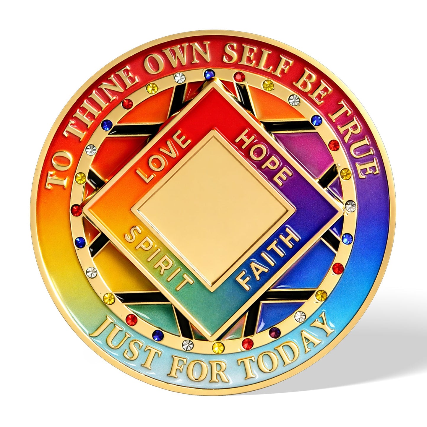 Personalized Colorful Diamonds Rotating Spin Milestone NA Recovery Coin mysite