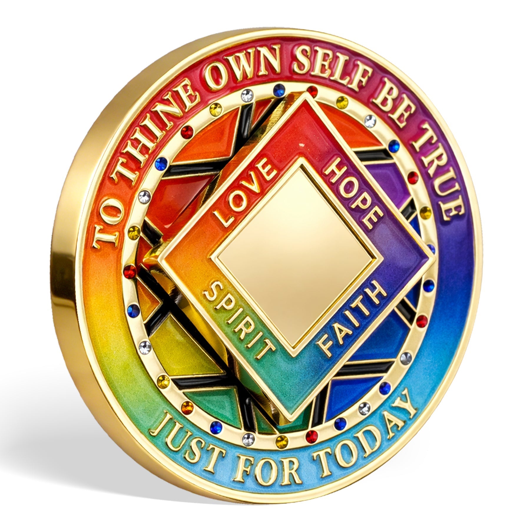 Personalized Colorful Diamonds Rotating Spin Milestone NA Recovery Coin mysite