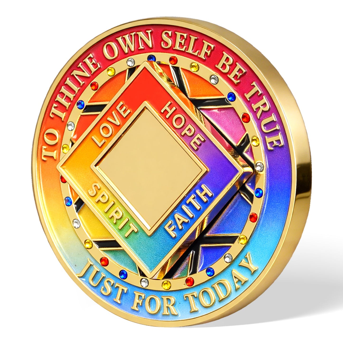 Personalized Colorful Diamonds Rotating Spin Milestone NA Recovery Coin mysite