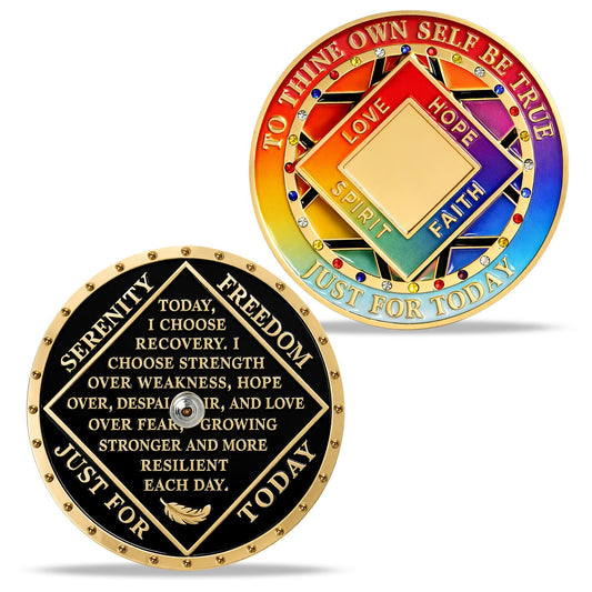 Personalized Colorful Diamonds Rotating Spin Milestone NA Recovery Coin mysite