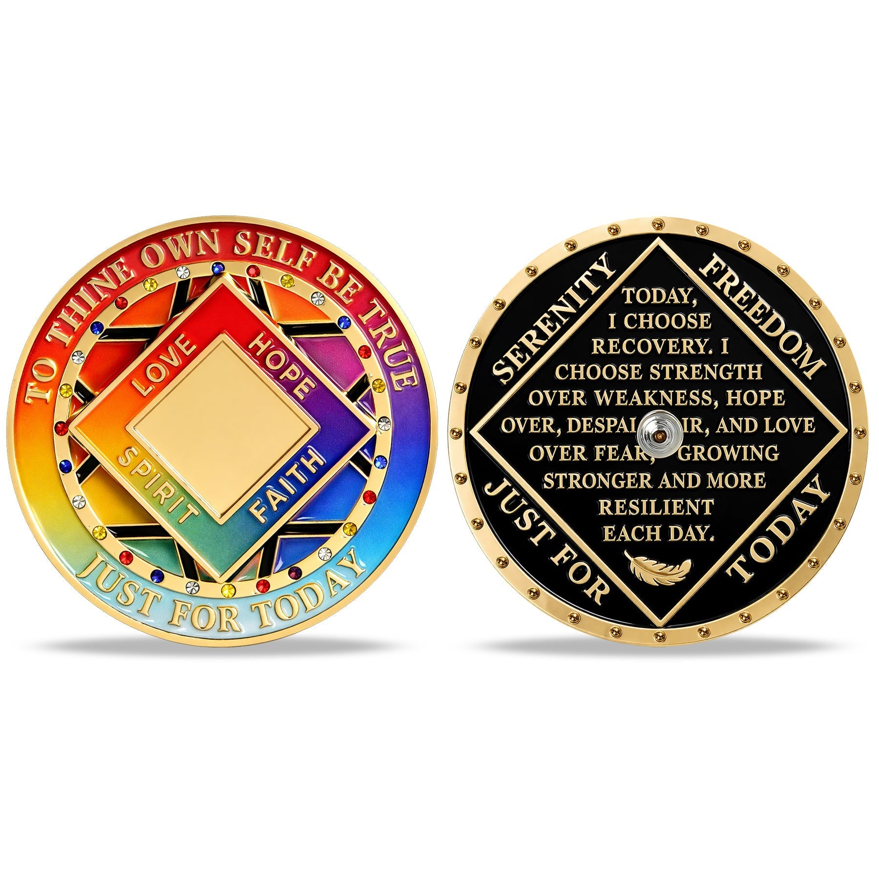 Personalized Colorful Diamonds Rotating Spin Milestone NA Recovery Coin mysite