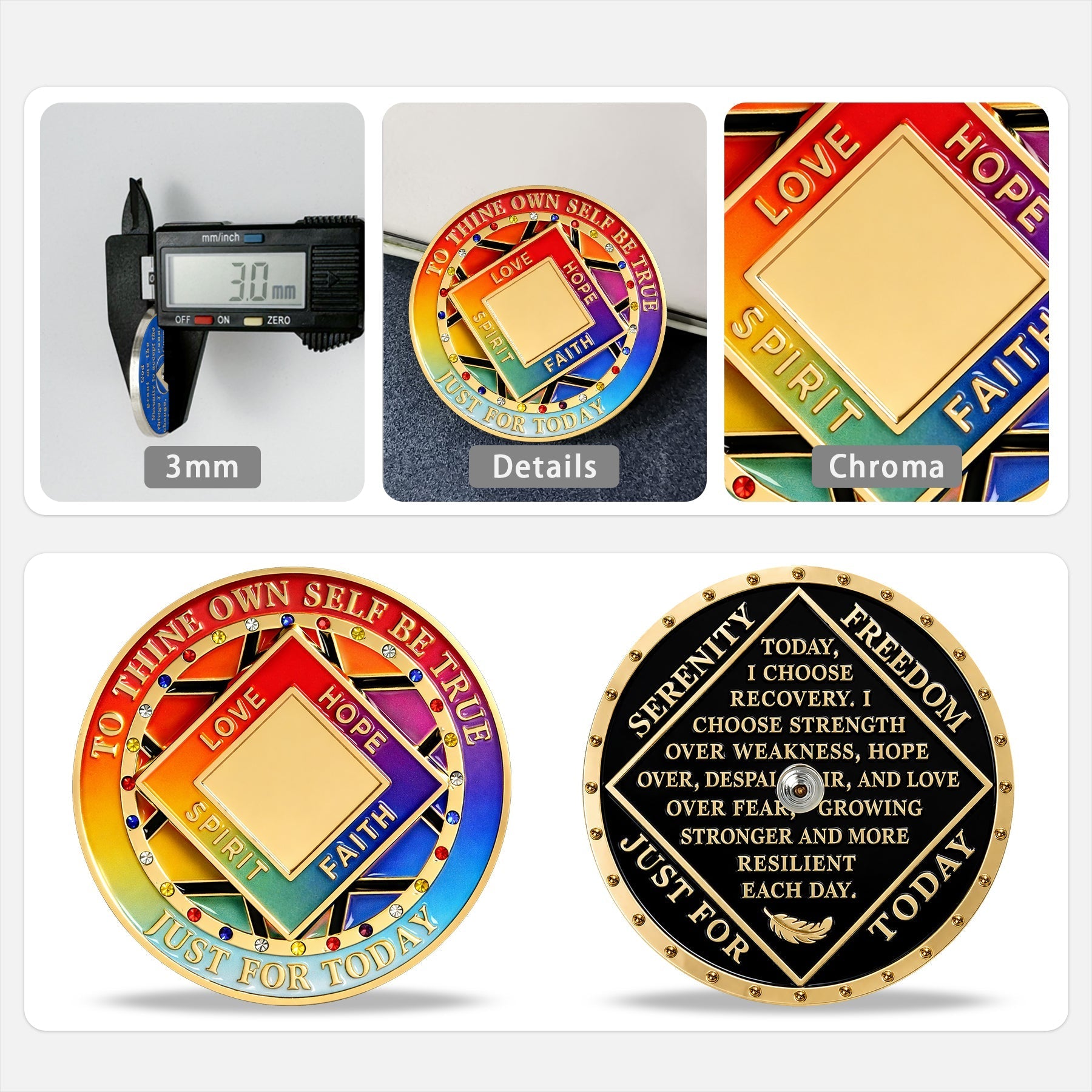 Personalized Colorful Diamonds Rotating Spin Milestone NA Recovery Coin mysite