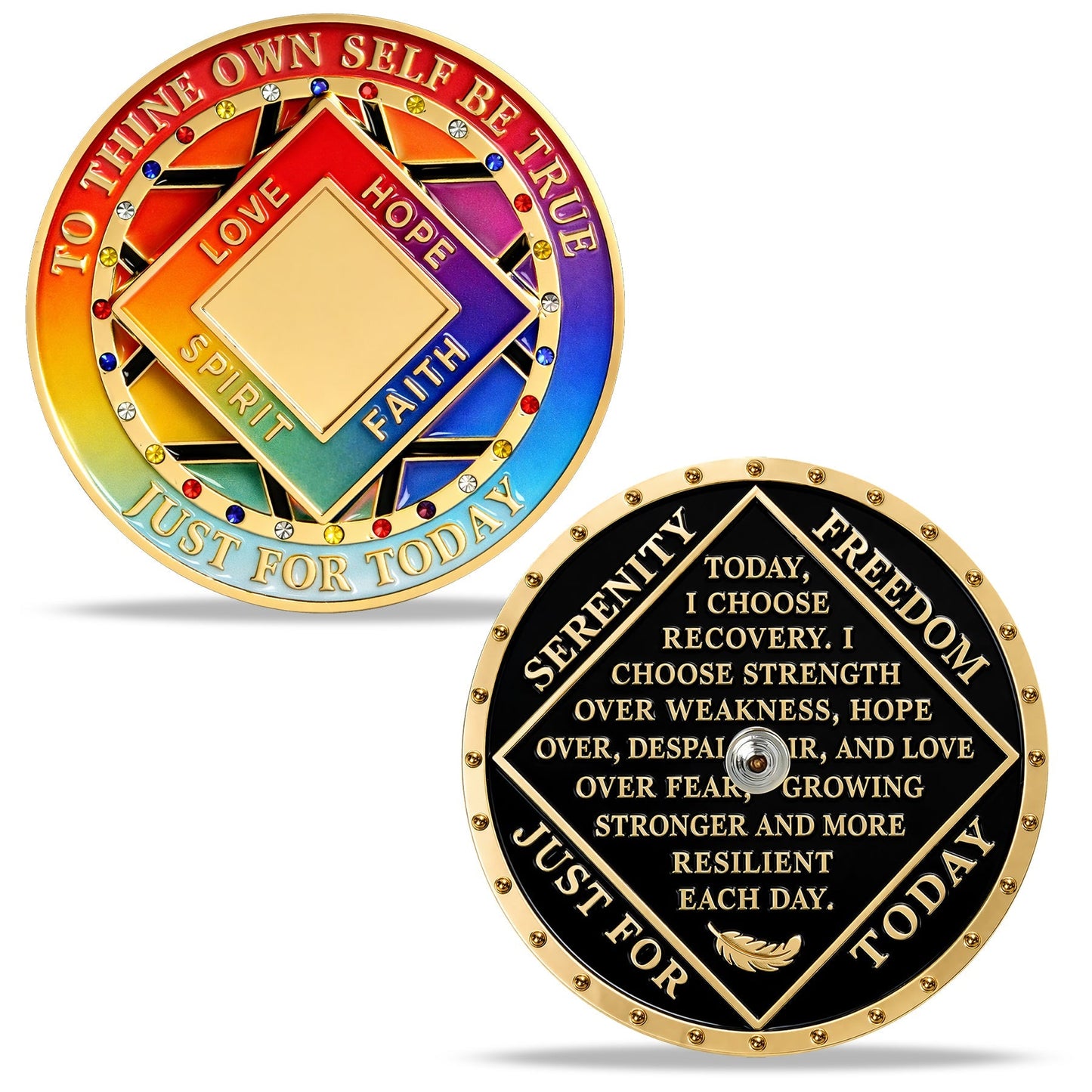 Personalized Colorful Diamonds Rotating Spin Milestone NA Recovery Coin mysite