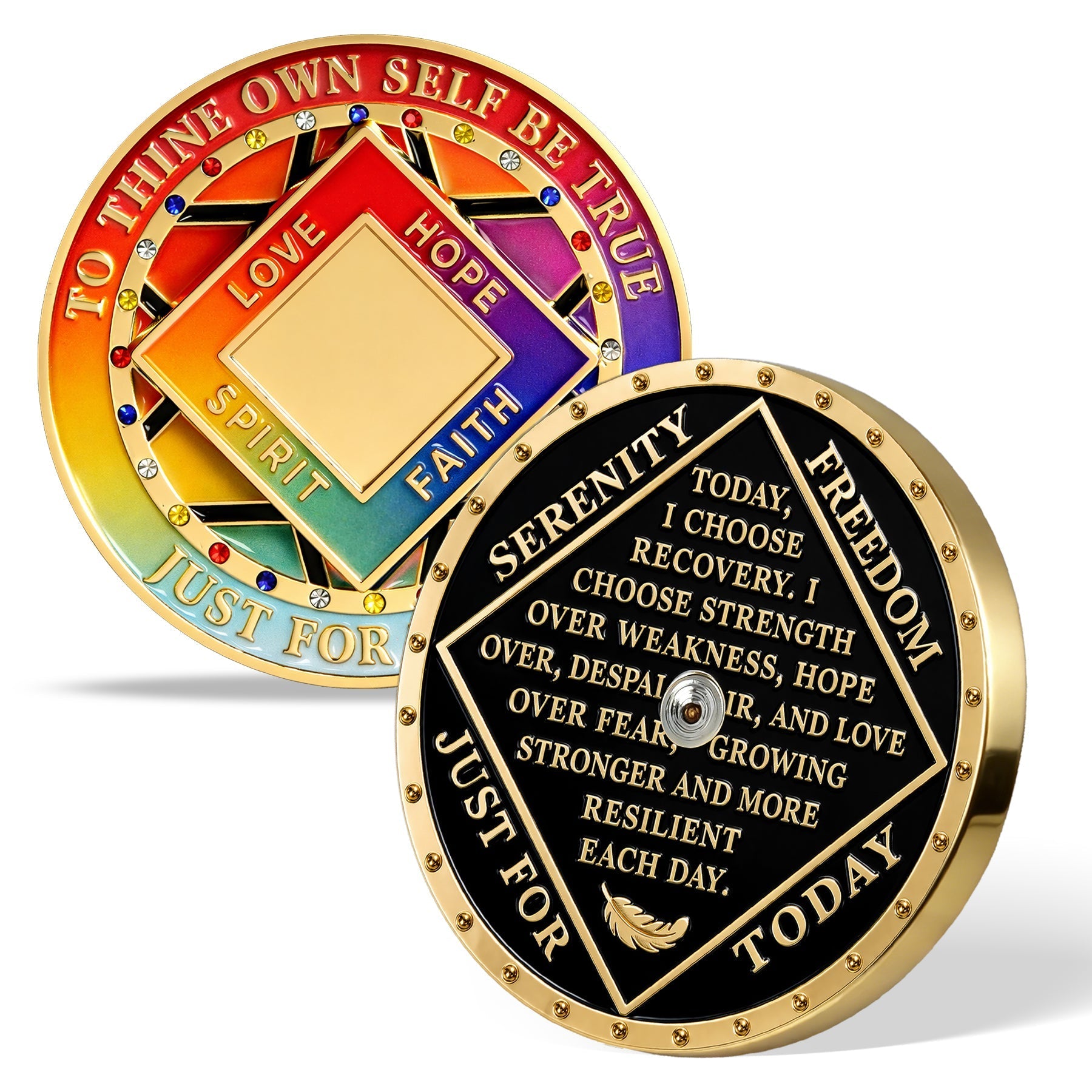 Personalized Colorful Diamonds Rotating Spin Milestone NA Recovery Coin mysite