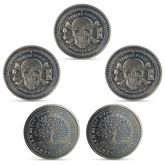5 Pcs Memento Mori Memento Vivere Sliver Coin Gift Set mysite