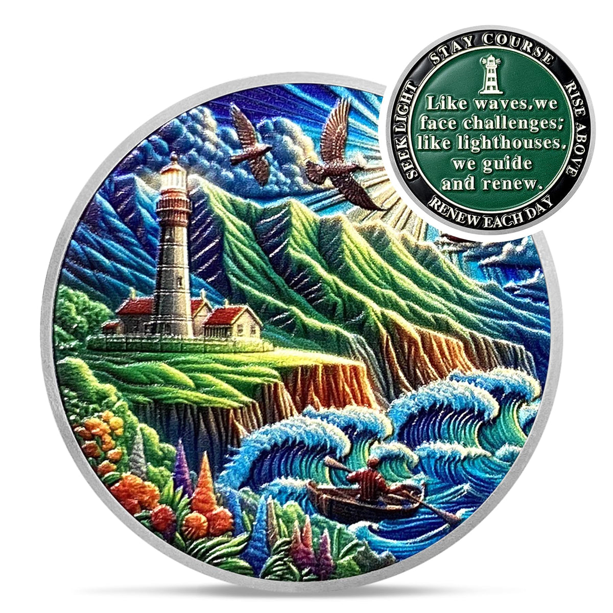 Lighthouse Wave Sobriety Coin Coin With Meaning