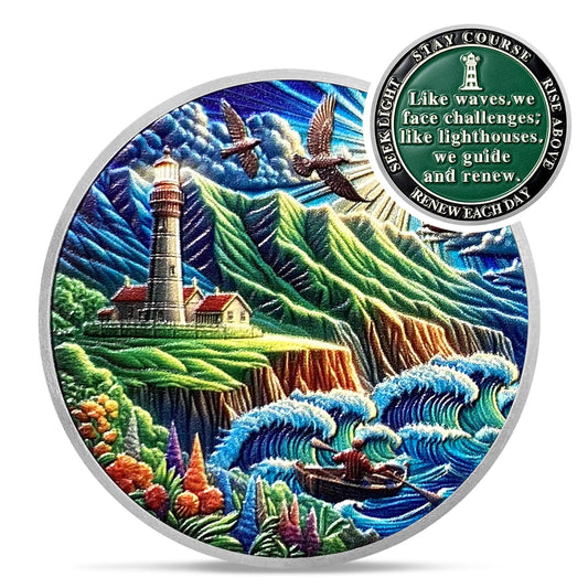 Lighthouse Wave Sobriety Coin Coin With Meaning
