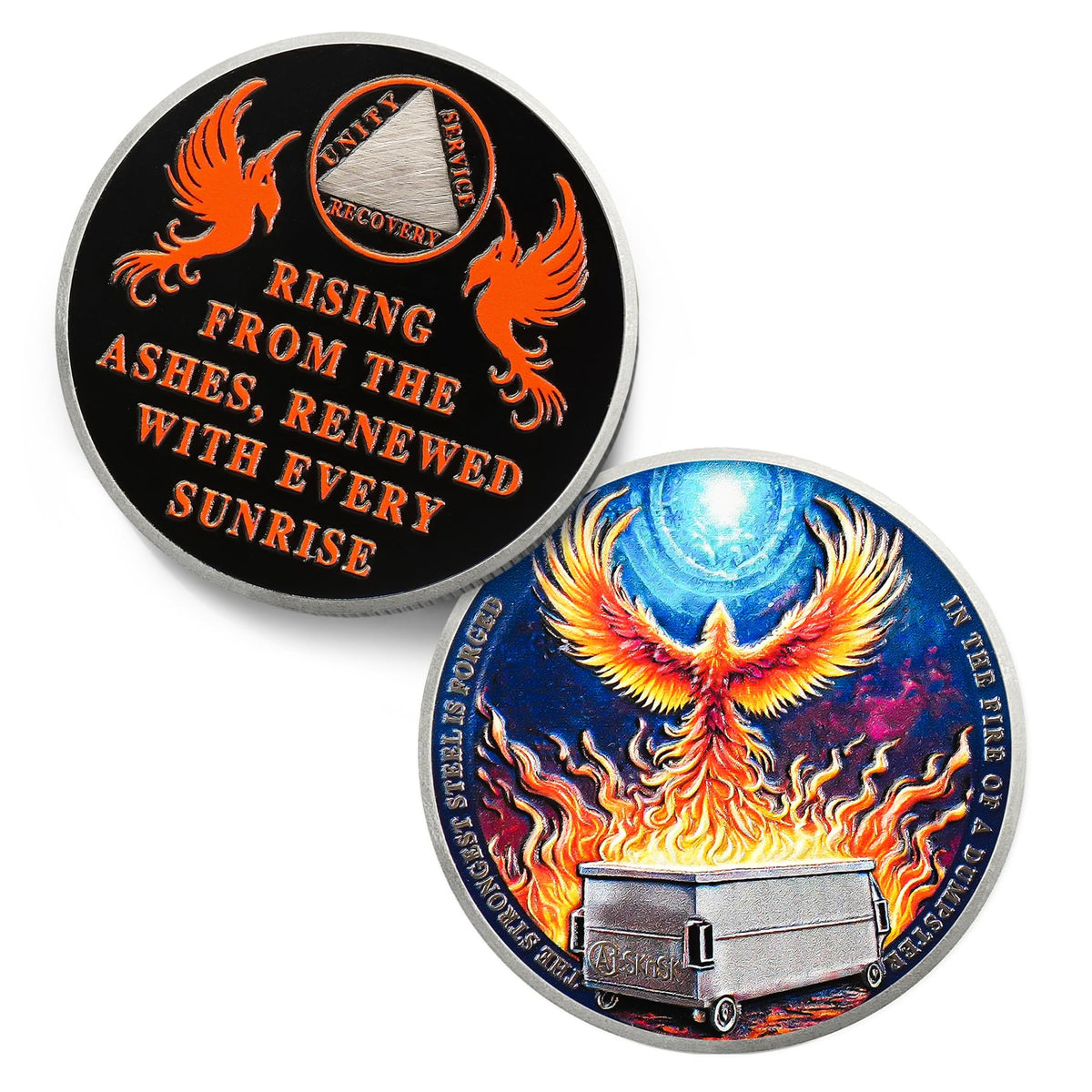 Dumpster Fire Reborn Phoenix Sobriety Coin Coin With Meaning