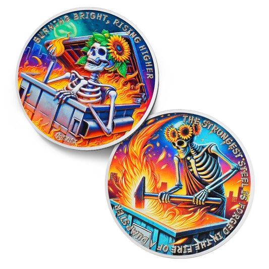 Sunflower Skull Dumpster Fire Challenge Coin Coin With Meaning