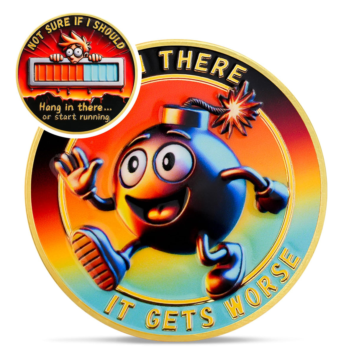 Hand in There It Gets Worse Funny Coin Coin With Meaning