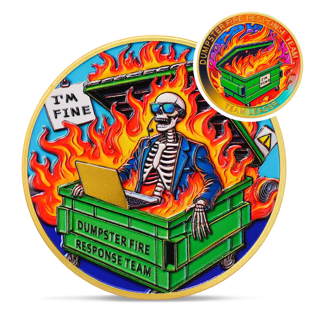 Skull Dumpster Fire Response Team Coin Coin With Meaning