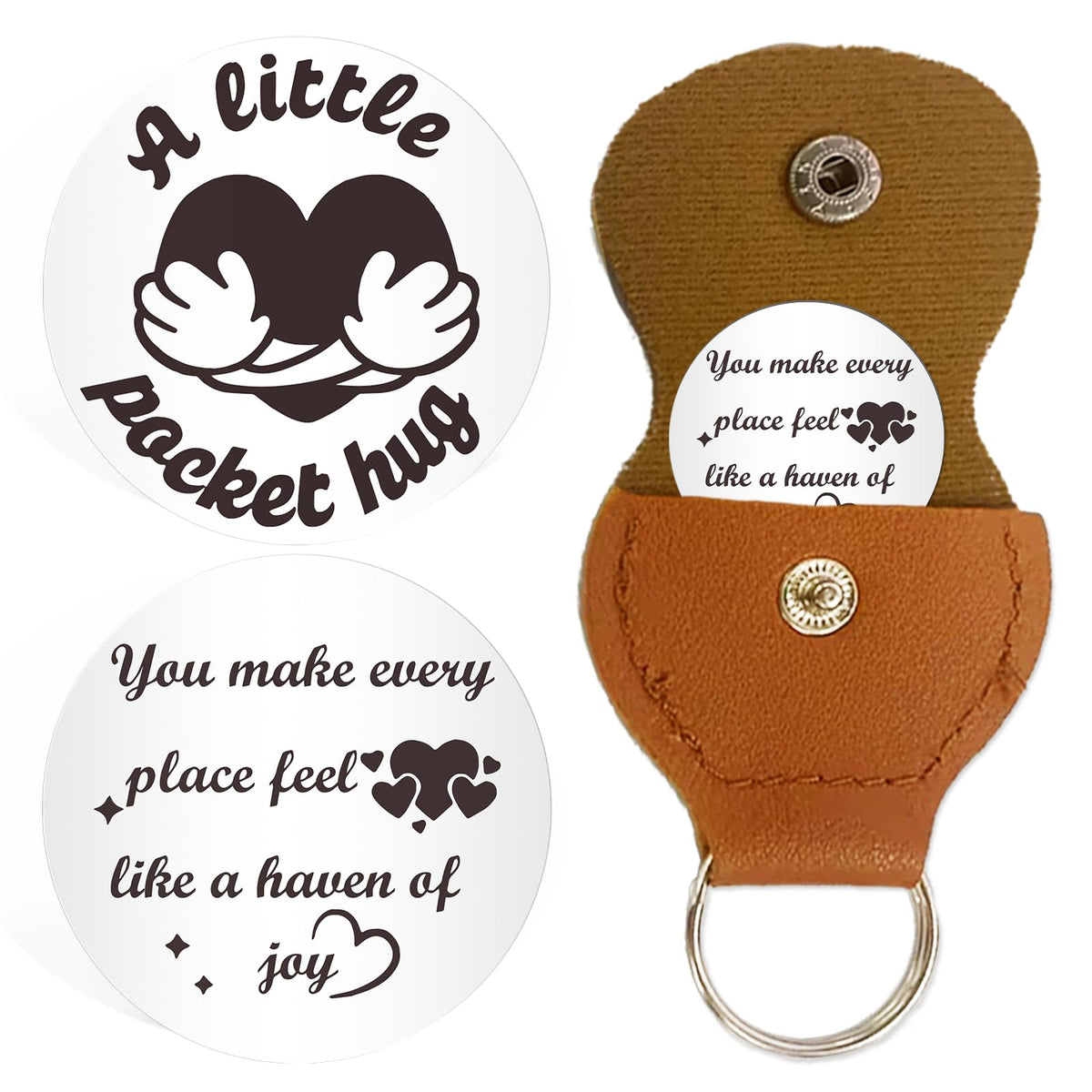 Pocket Hug Token with Pu Leather Keychain Coin With Meaning