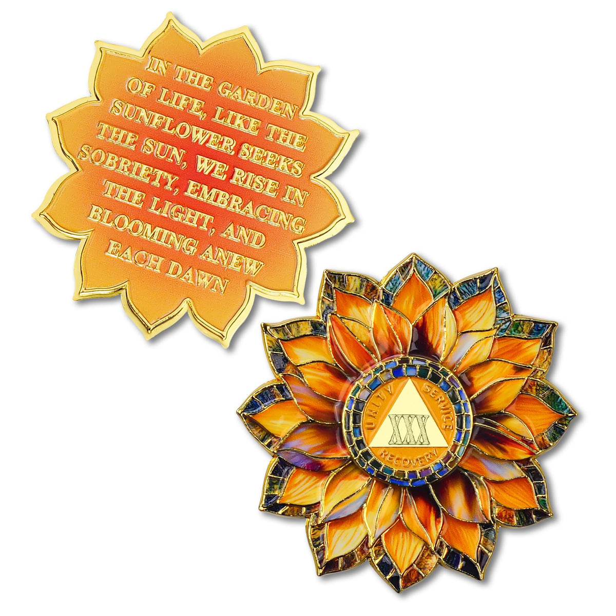 Stain Glass Sunflower Sobriety Coin Coin With Meaning