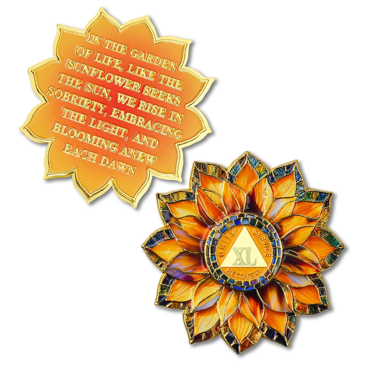 Stain Glass Sunflower Sobriety Coin Coin With Meaning