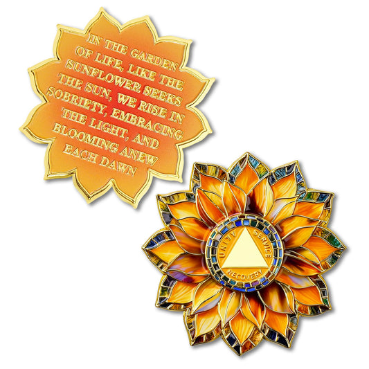 Stain Glass Sunflower Sobriety Coin Coin With Meaning