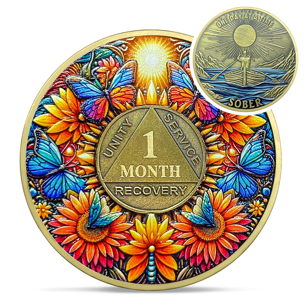 Sunflower Butterfly Sobriety Coin Coin With Meaning
