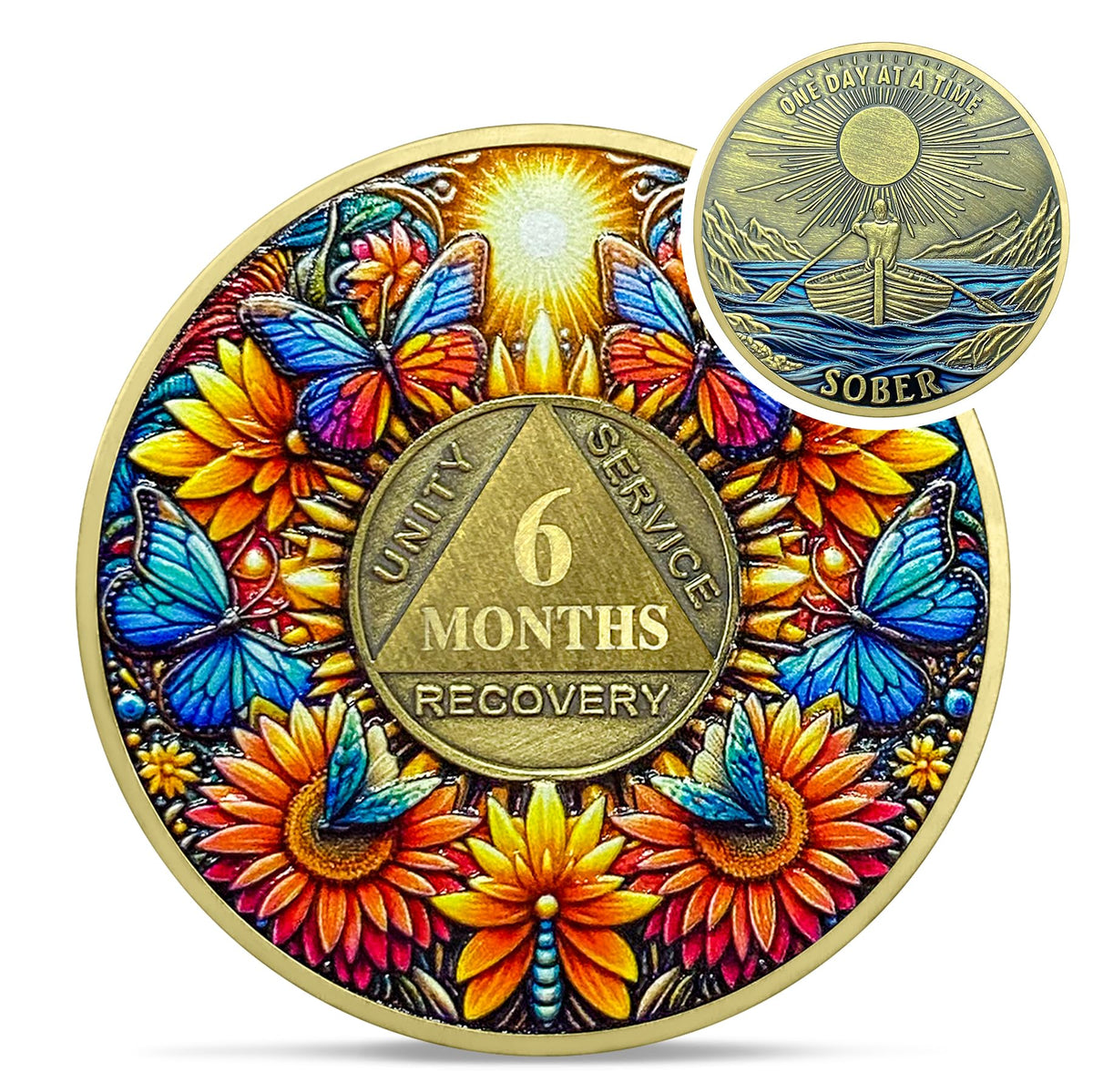 Sunflower Butterfly Sobriety Coin Coin With Meaning