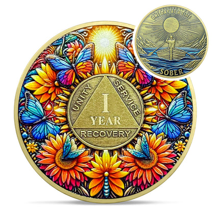 Sunflower Butterfly Sobriety Coin Coin With Meaning