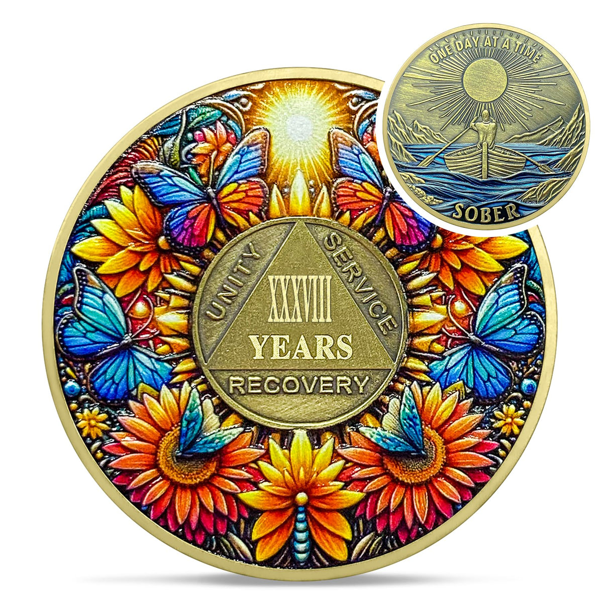 Sunflower Butterfly Sobriety Coin Coin With Meaning