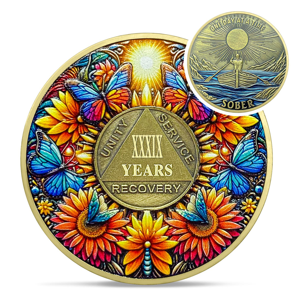 Sunflower Butterfly Sobriety Coin Coin With Meaning