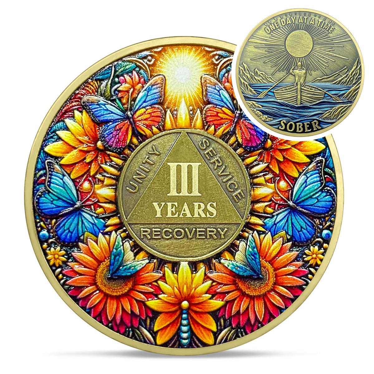Sunflower Butterfly Sobriety Coin Coin With Meaning