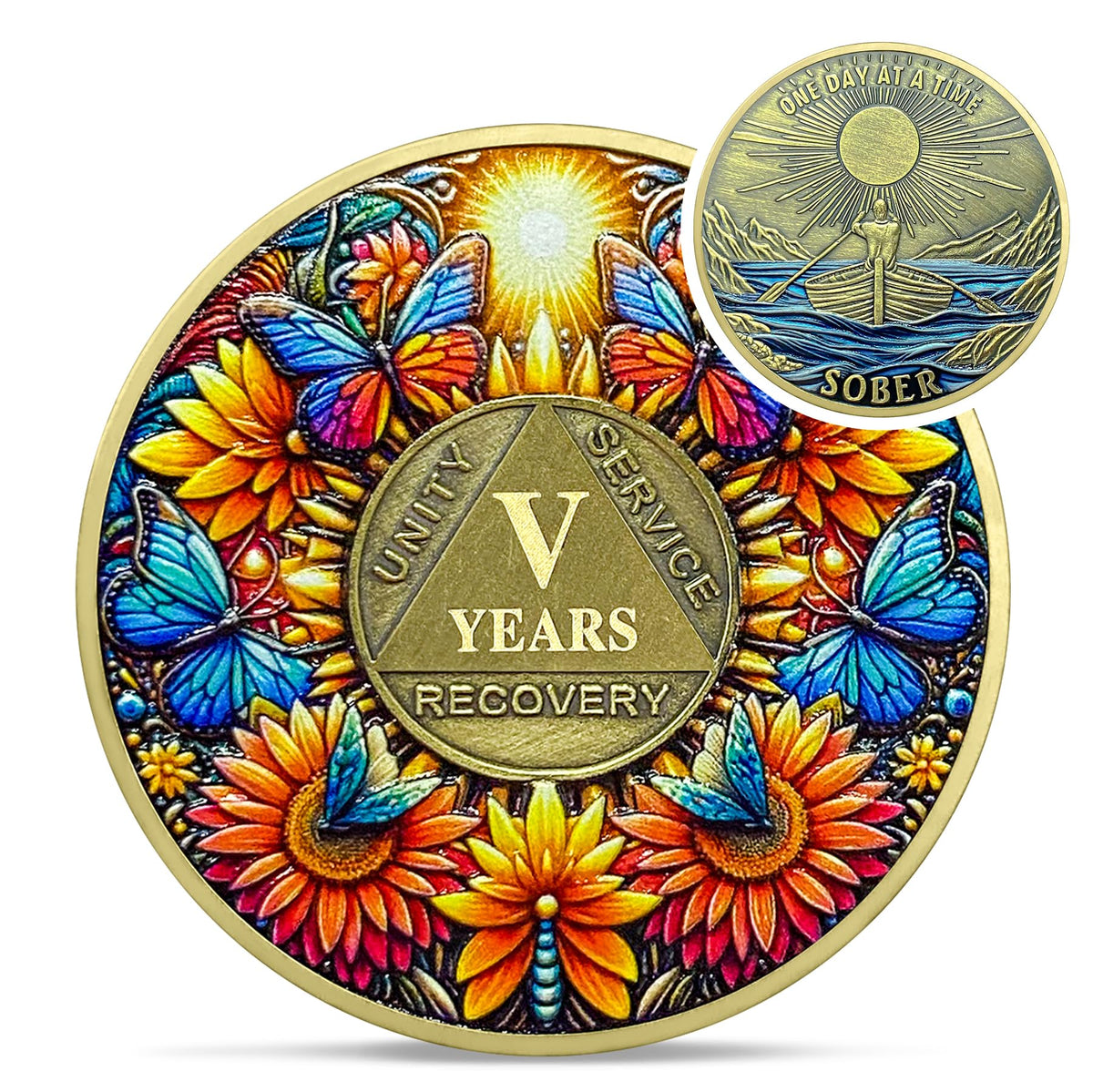 Sunflower Butterfly Sobriety Coin Coin With Meaning