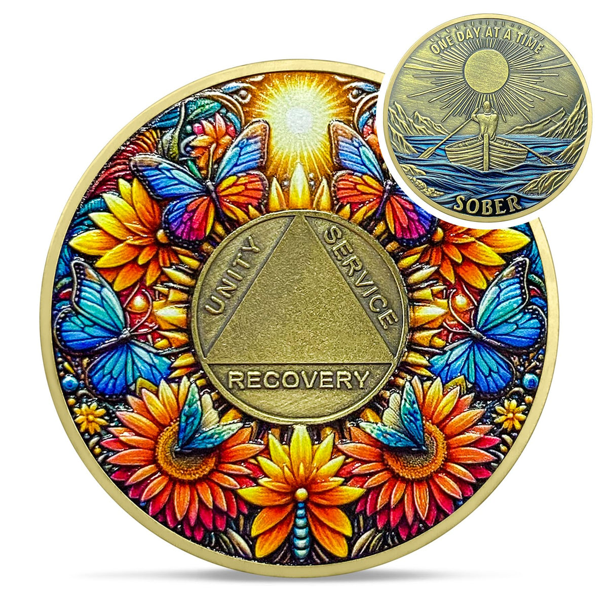 Sunflower Butterfly Sobriety Coin Coin With Meaning