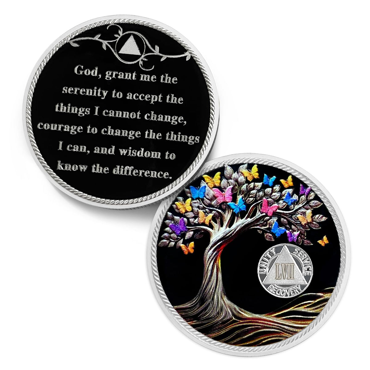 Colorful Black Butterfly Tree Sobriety Coin Coin With Meaning