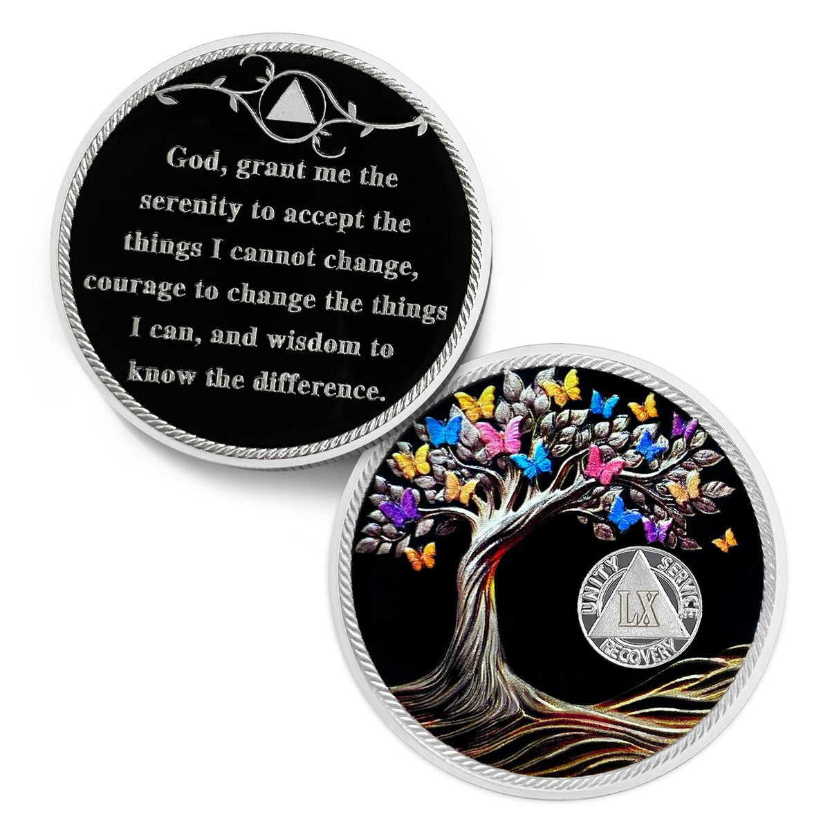 Colorful Black Butterfly Tree Sobriety Coin Coin With Meaning