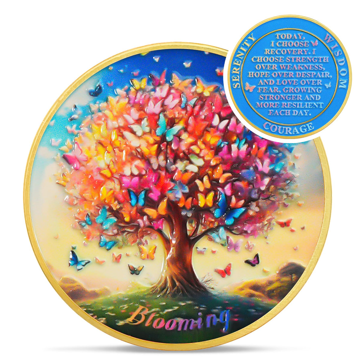 Colorful Black Butterfly Tree Sobriety Coin Coin With Meaning