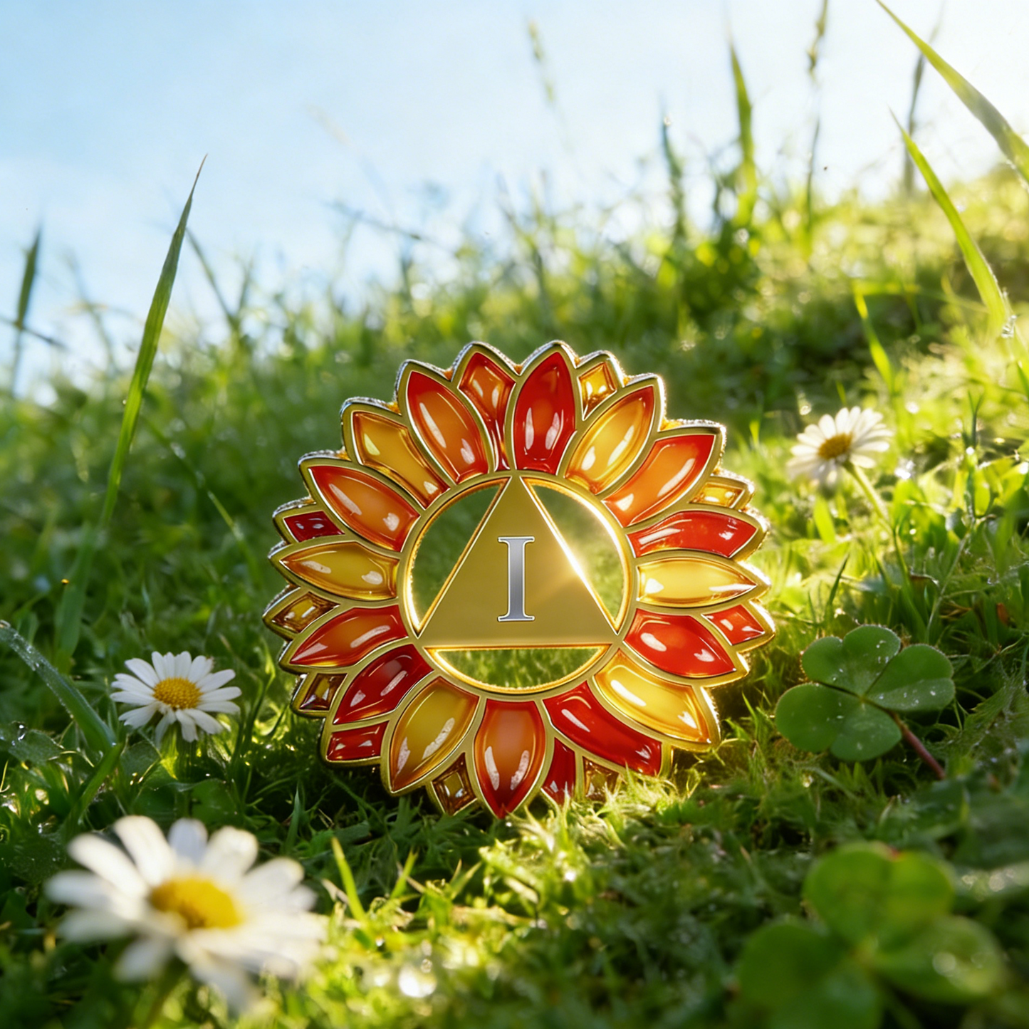 Hollowed-Out Sunflower Clear Lacquer Sobriety Coin mysite
