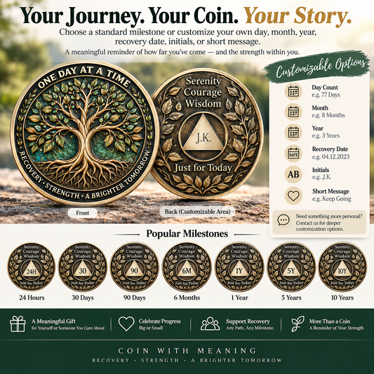 Coin With Meaning sobriety coin milestone customization guide for day month year recovery date initials and short message