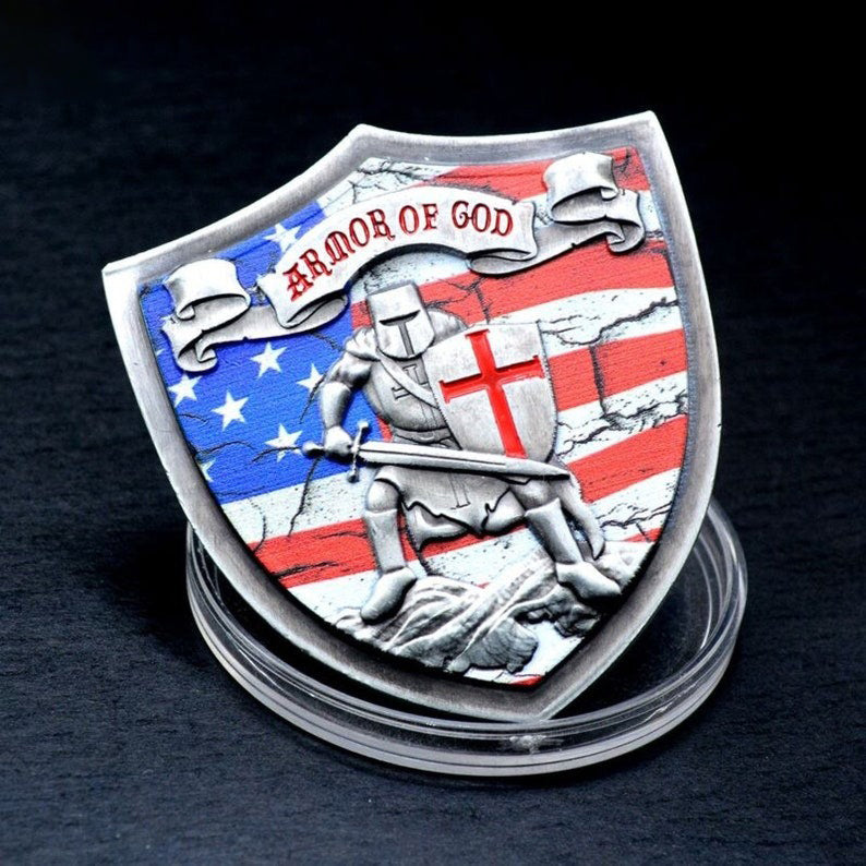 Armor of God Knights Templar US Flag Shield Challenge Coin-ATSKNSK mysite