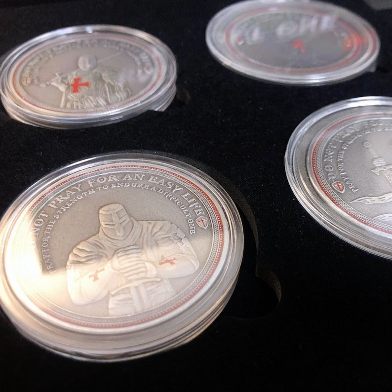 5 Pcs Knight Templar Crusader Life Creed Token Challenge Coin Gift Set mysite