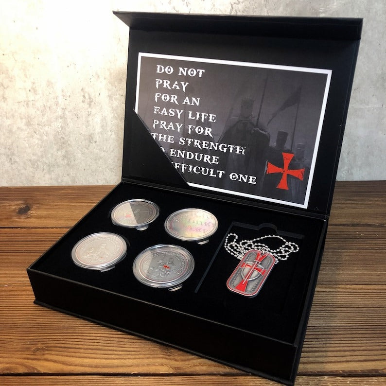 5 Pcs Knight Templar Crusader Life Creed Token Challenge Coin Gift Set mysite