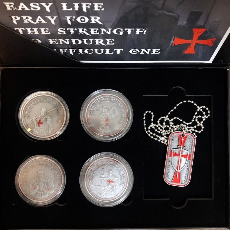 5 Pcs Knight Templar Crusader Life Creed Token Challenge Coin Gift Set mysite