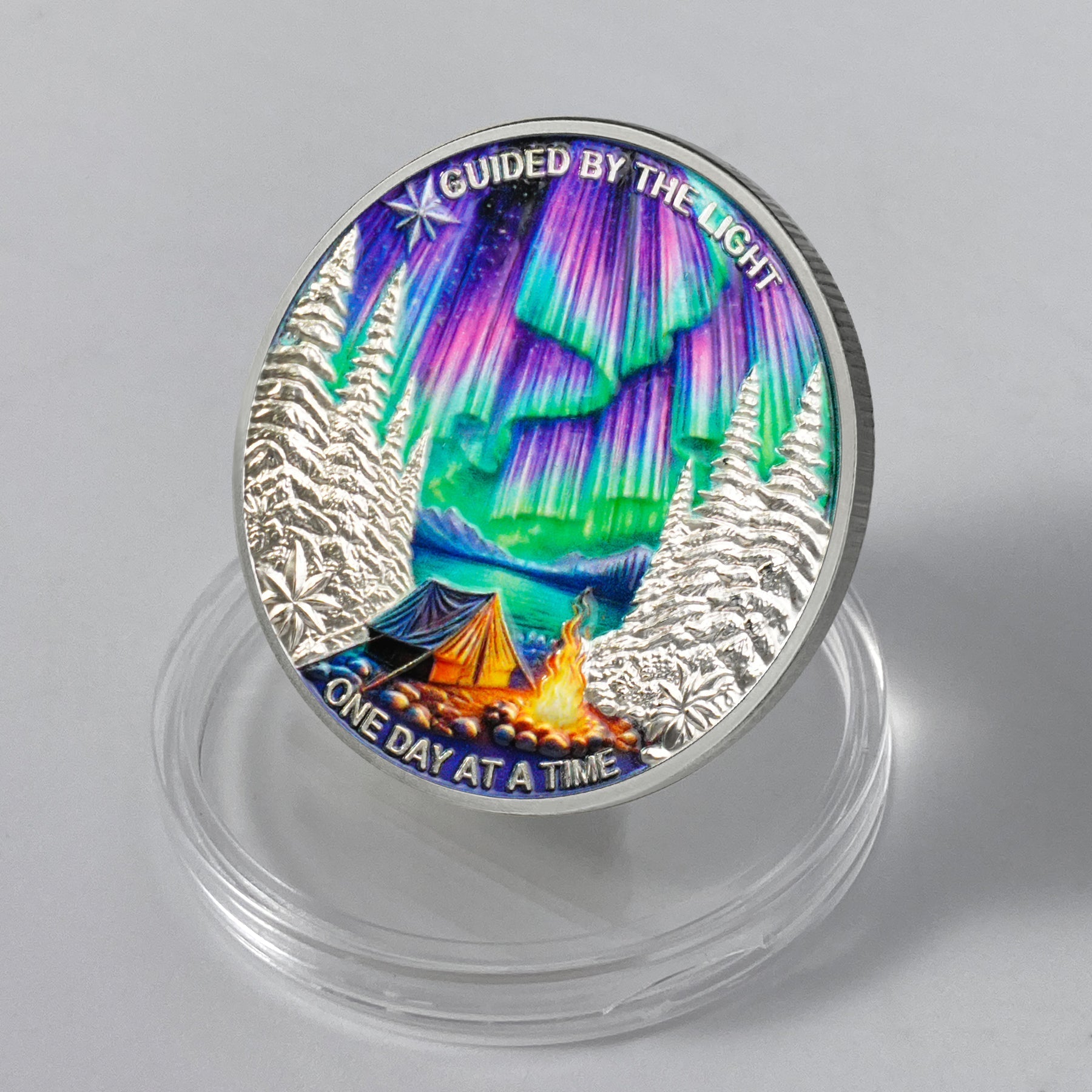 Personalized Aurora Bonfire One Day at a Time Sobriety Coin mysite