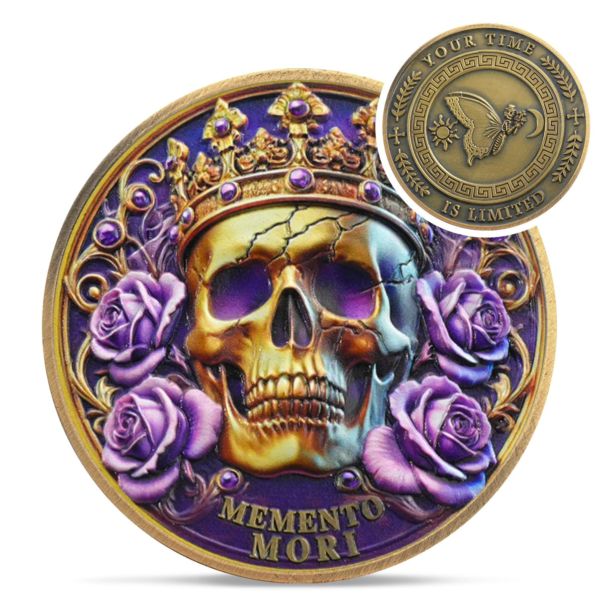 Crown skull challenge coin gothic memento mori collectible