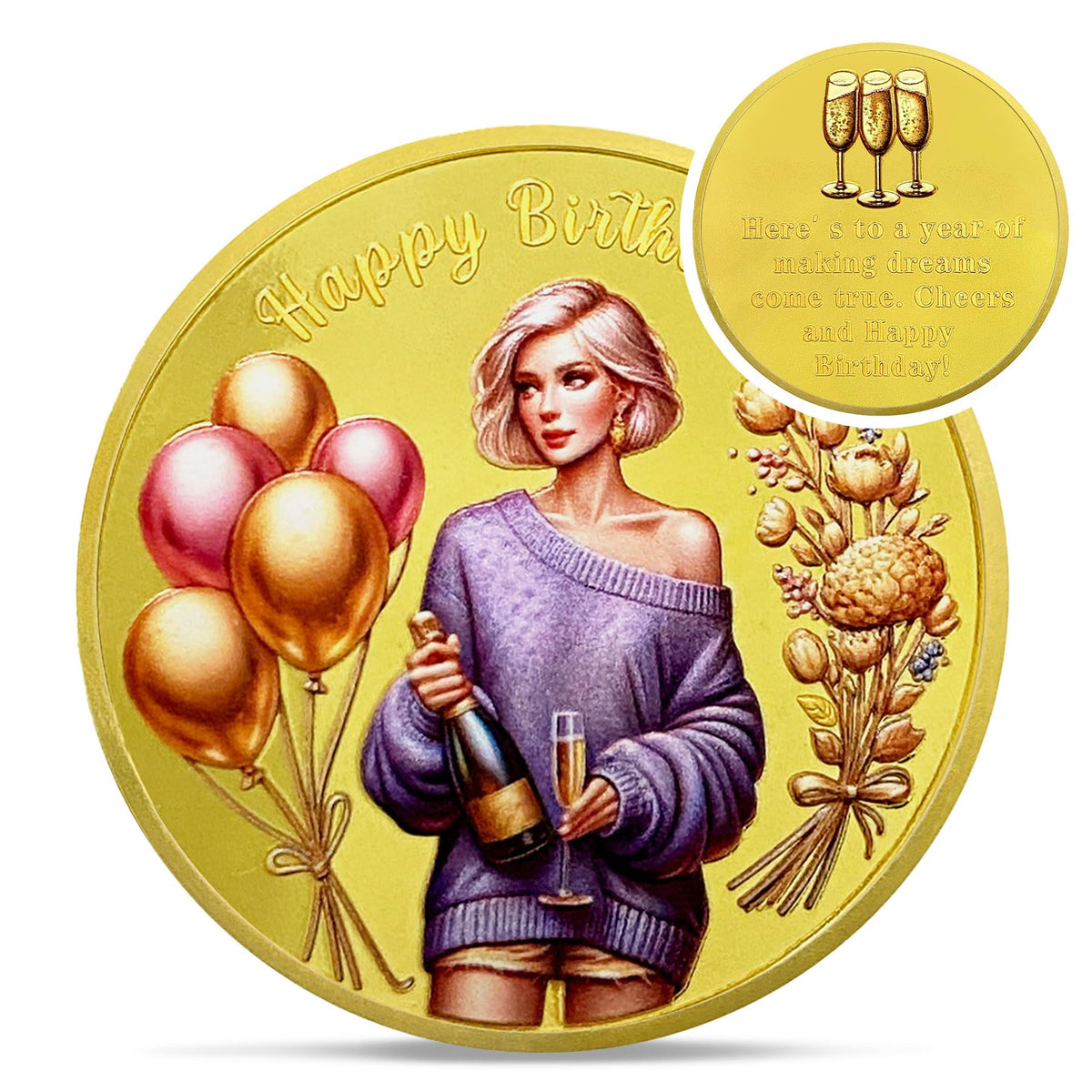 Champagne Happy Birthday coin keepsake gift